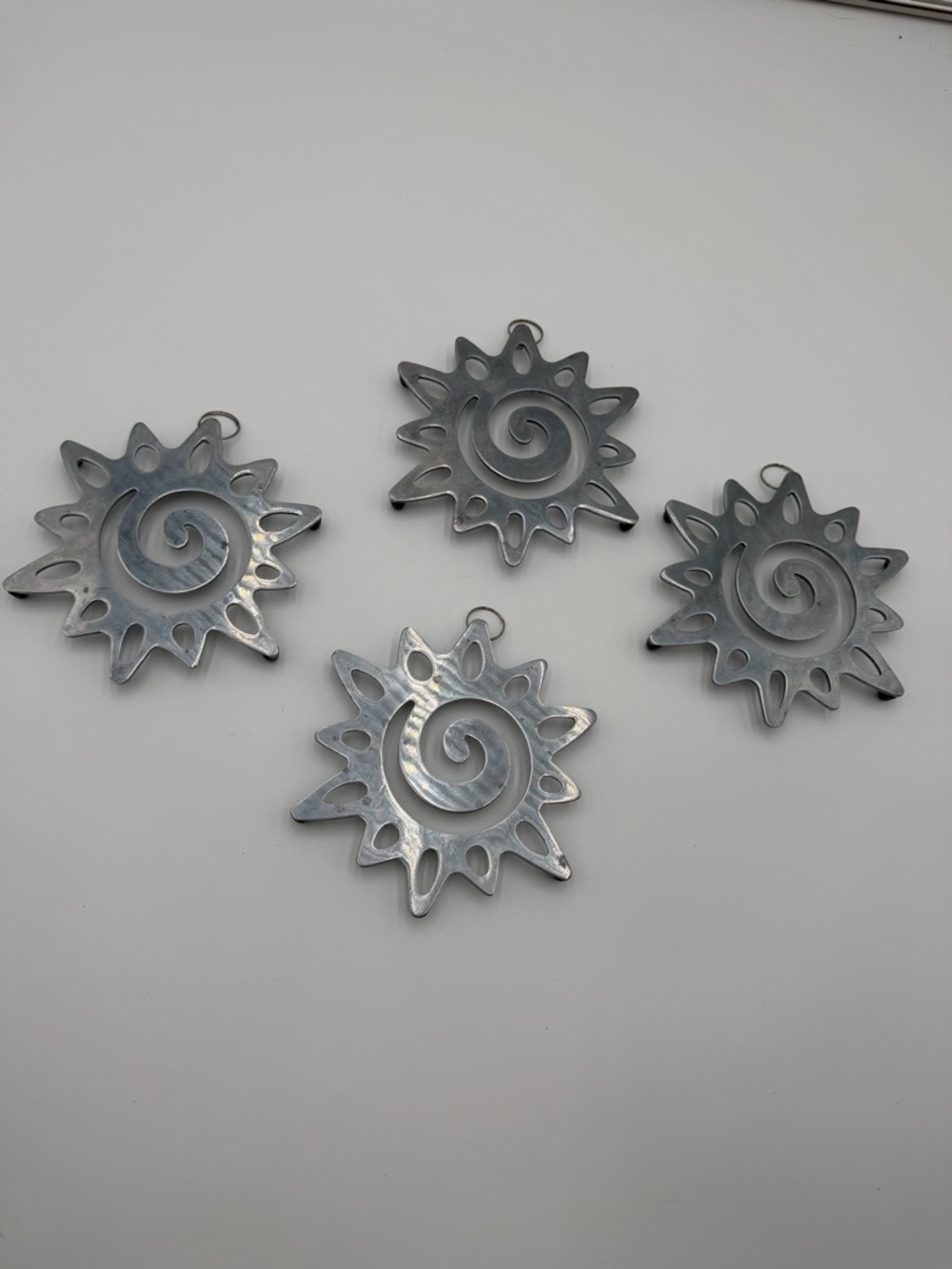 COPCO Aluminum Trivet Set 4 Sun Swirl Hot Plate Silver Retro Kitchen RARE